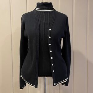 Worthington Black Silk Blend Ribbed V Neck‎ Cardigan Sweater Tank Top Set Medium